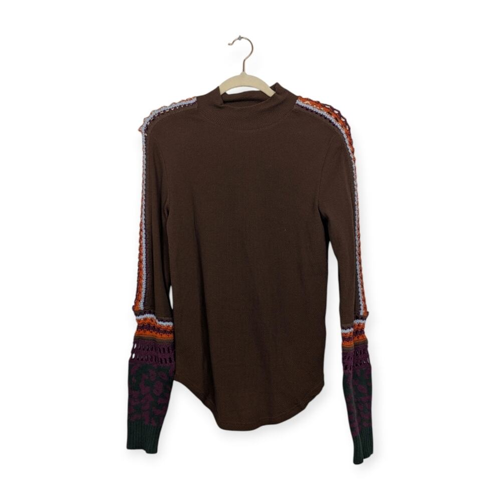 Free People Switch It Up Thermal Top L Chocolate Combo Long Sleeve Cozy Boho NWT